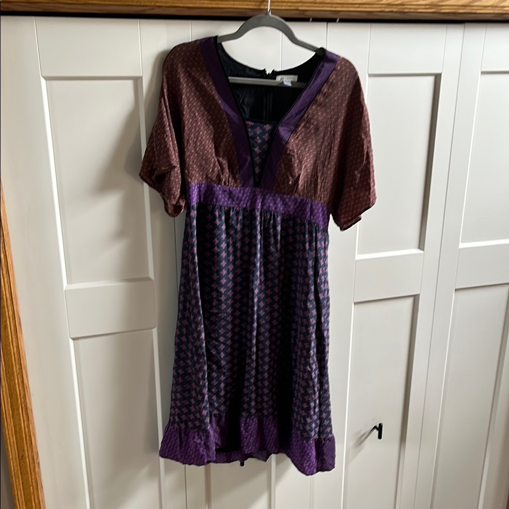 Garnet Hill Purple and Brown Patterned Dress